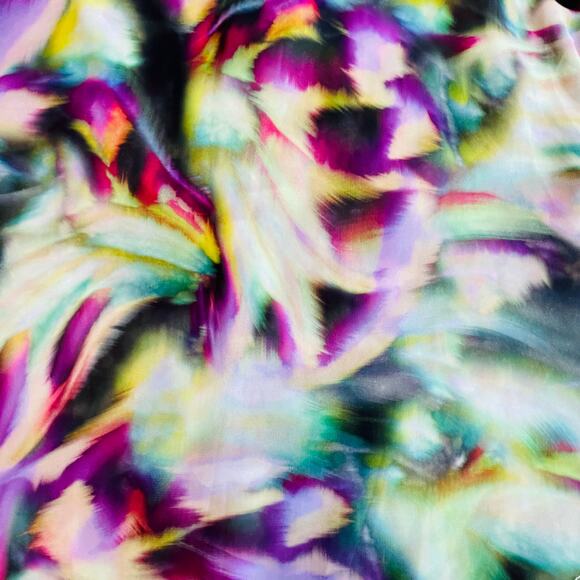 Jennifer Lopez Green Purple Psychedelic Print Layered Chiffon Bell Sleeve Top M - Picture 8 of 11